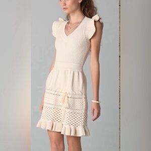 RED Valentino Cream Knit Ruffle Hem Dress (S)